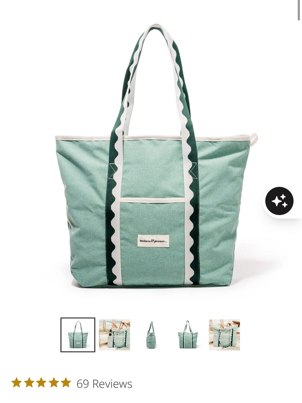Seafoam Green Canvas Tote with Decorative Straps